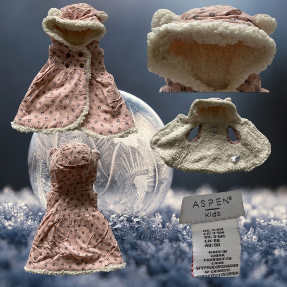 Floral Corduroy Faux Sherpa Lined Hooded Vest w/ Ears